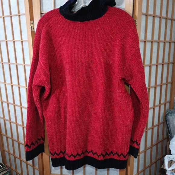 Sigrid Olsen Sport Red Chenille Sweater L Nordic Tree Knit Pullover Christmas - Picture 3 of 14